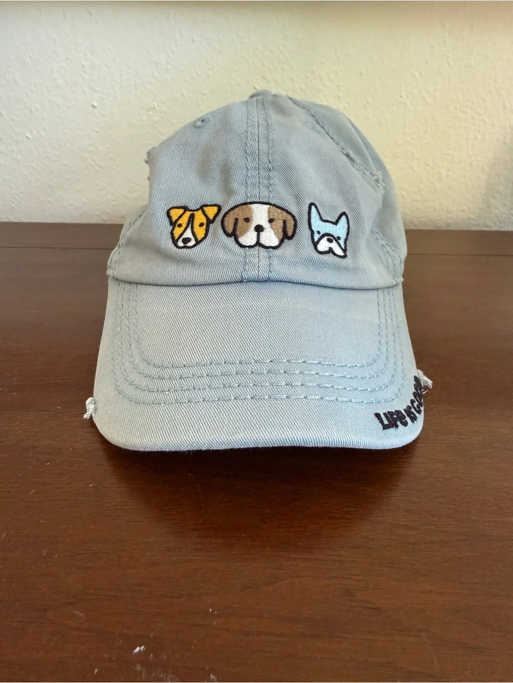 Life Is Good Light Blue Kids Baseball Hat with Dog Patches